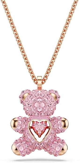 Swarovski Coleção Teddy | Colar Ursinho 3D | Cristal Rosa | Banho Ouro Rosa / Ródio Azul