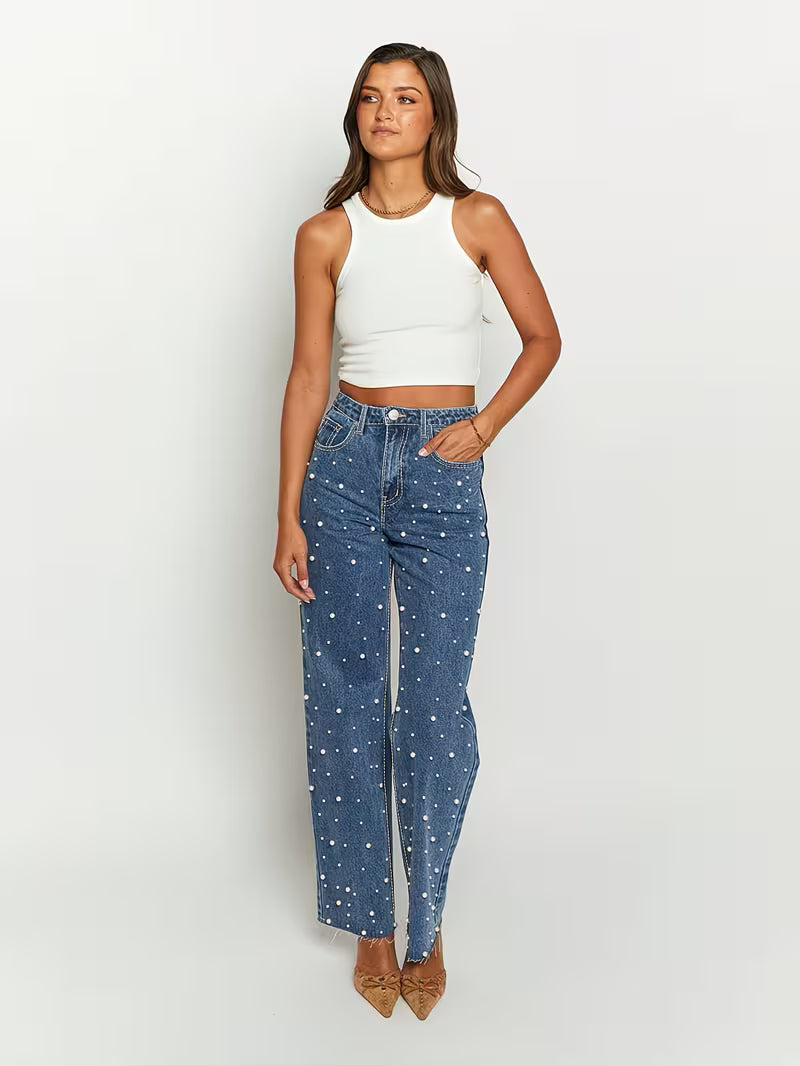 Calças Wide Leg com Pérolas | Elegante | Femininas