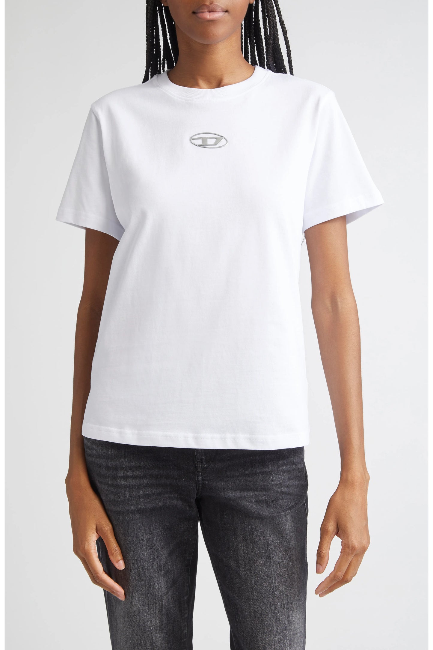 DIESEL — T-Shirt Metallic Oval D com Cutout em Algodão Orgânico