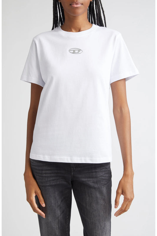 DIESEL — T-Shirt Metallic Oval D com Cutout em Algodão Orgânico