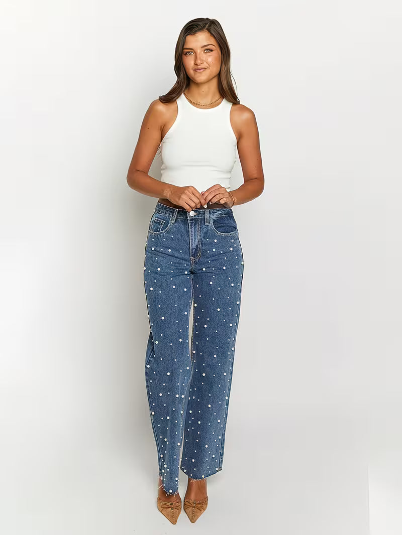 Calças Wide Leg com Pérolas | Elegante | Femininas
