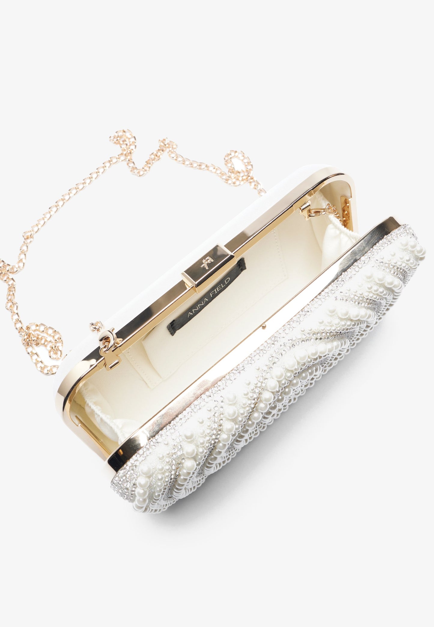 Anna Field | Carteira de Mão Branca com Strass e Alça a Tiracolo