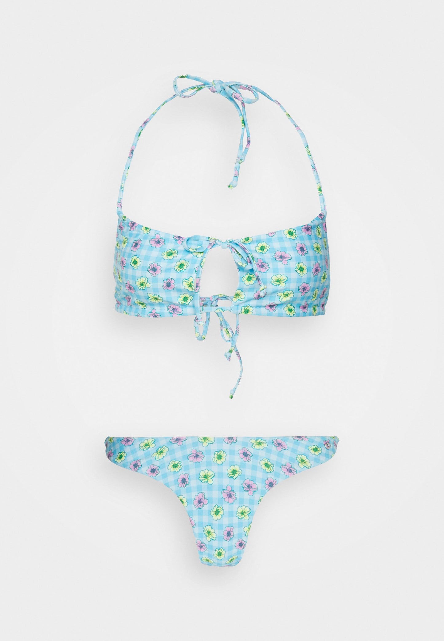 ONLY | ONLPETRA SET Biquíni Azul Floral | Sutiã Sem Aro Fecho Traseiro
