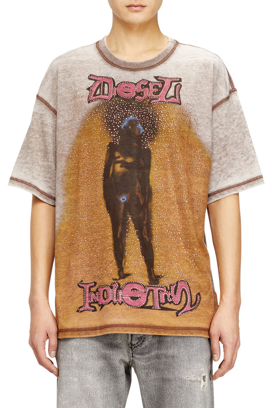 DIESEL T-Box — T-Shirt Gráfica com Strass e Efeito Burnout