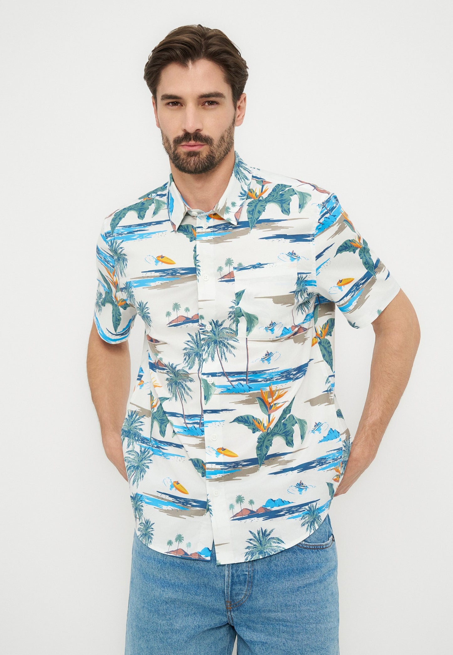 Pier One | Camisa Off White Estampada Semitransparente Algodão