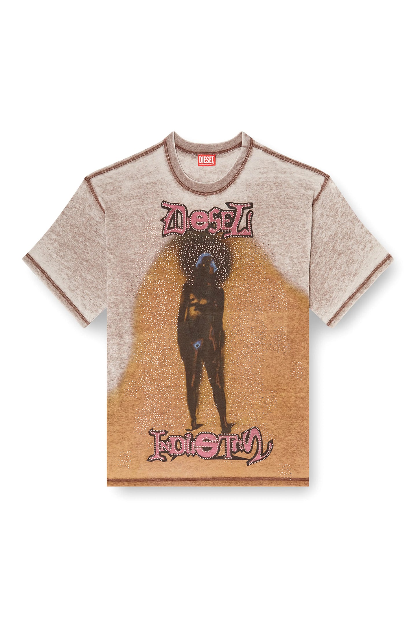 DIESEL T-Box — T-Shirt Gráfica com Strass e Efeito Burnout