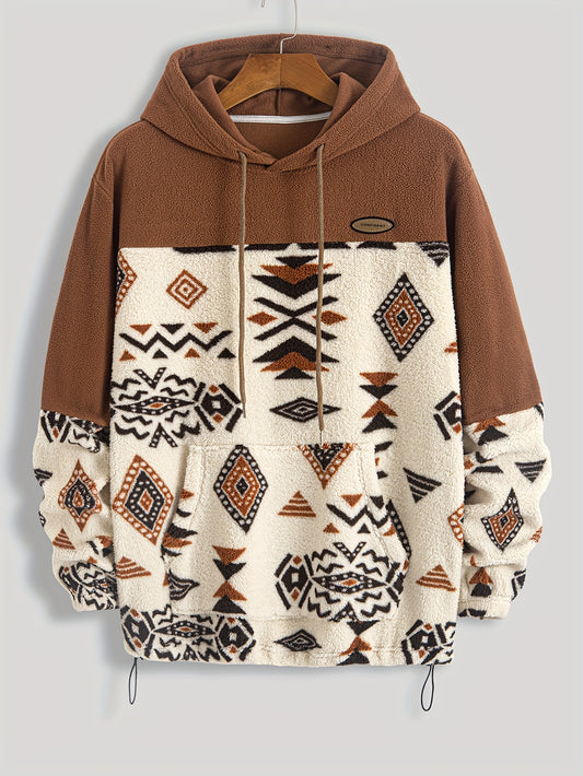 Hoodie Masculino Tribal com Bloco de Cores e Patchwork