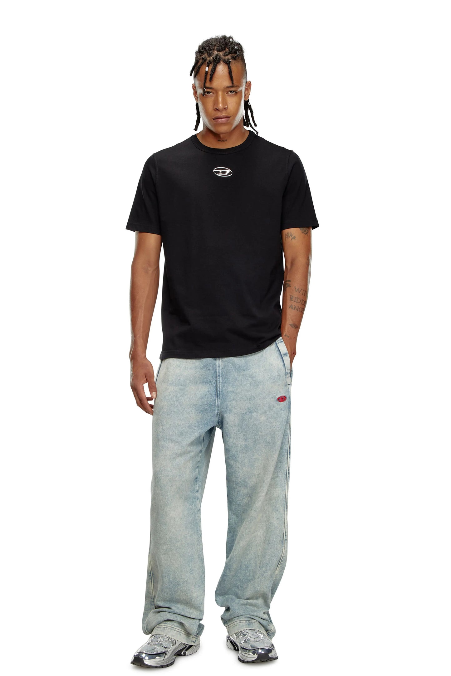 DIESEL — T-Shirt Metallic Oval D Logo em Algodão