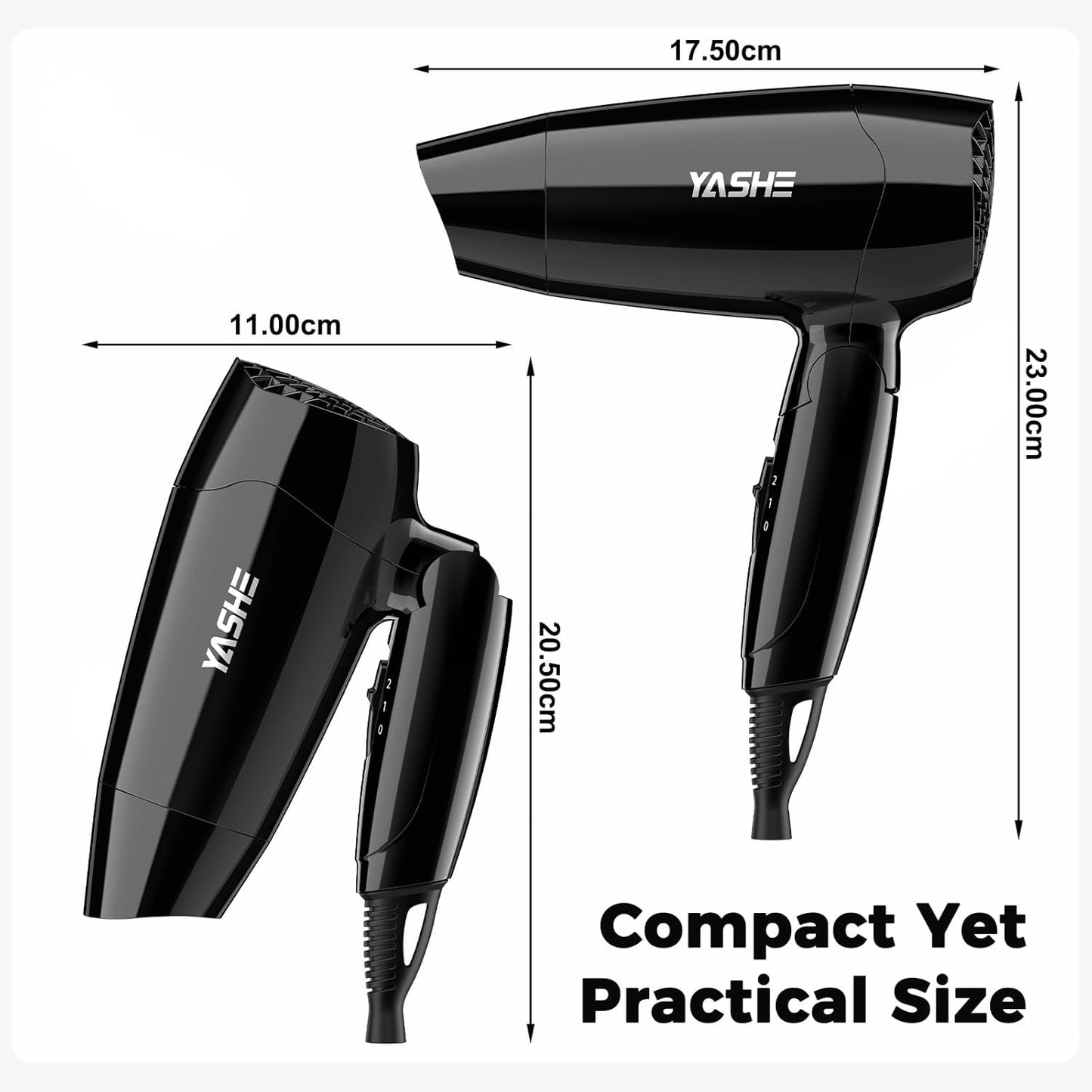 YASHE — Secador de Cabelo Dobrável 1200W | Compacto | Ideal para Viagem | Cabo 1,8 m