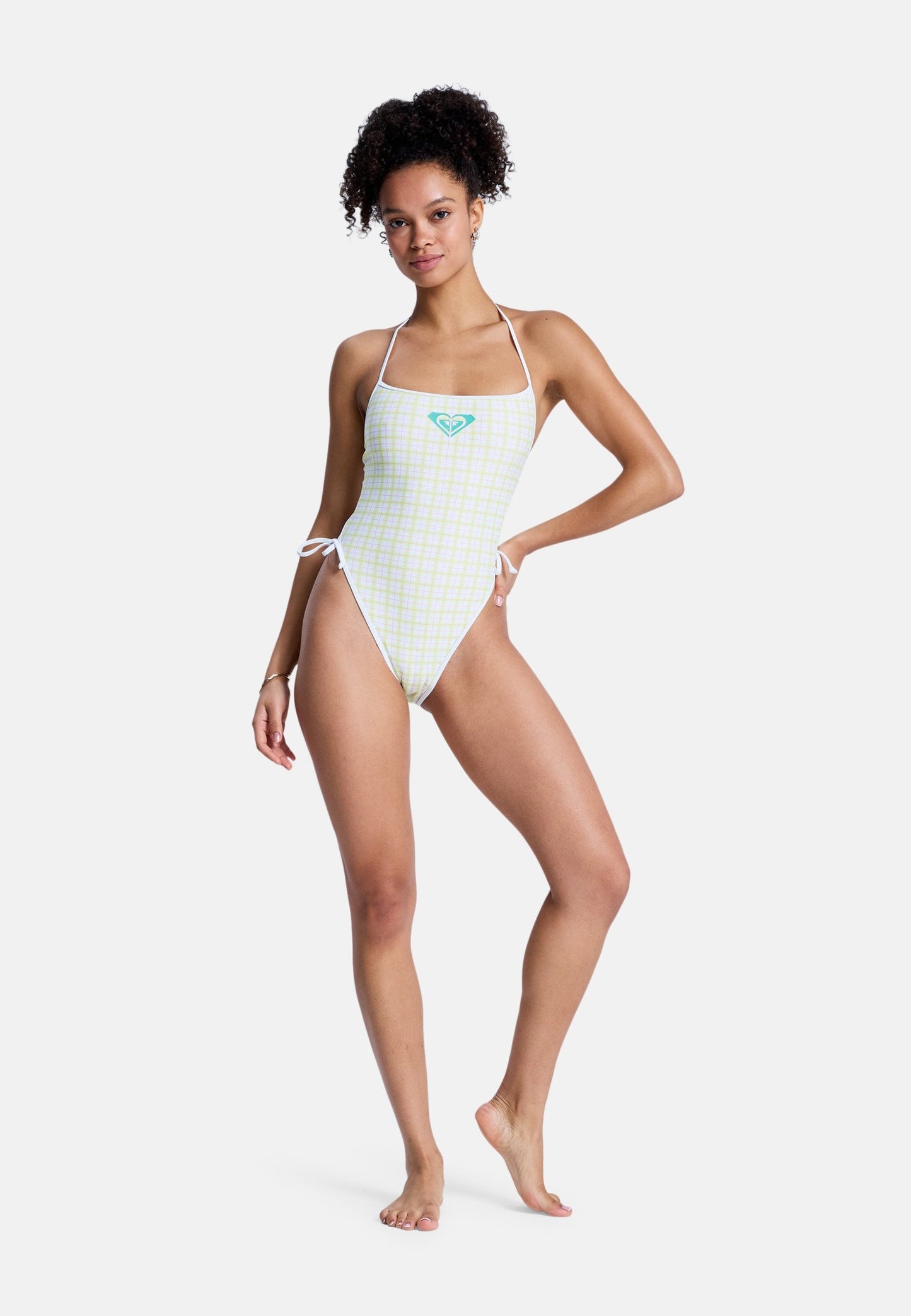 Roxy The Swell Revo Fato de Banho Feminino | Sem Aro | Costas Nuas | Xadrez Branco
