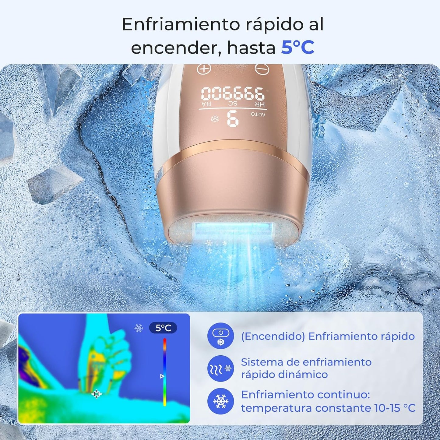 Deplite CT10 | Depiladora IPL Laser Indolor com Arrefecimento 5°C | 9 Níveis | 999.900 Pulsos
