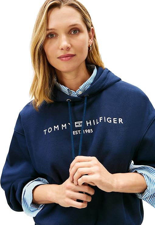 Tommy Hilfiger Corp Logo Modern Hoodie Feminina — Sweatshirt Sustentável Original Tommy