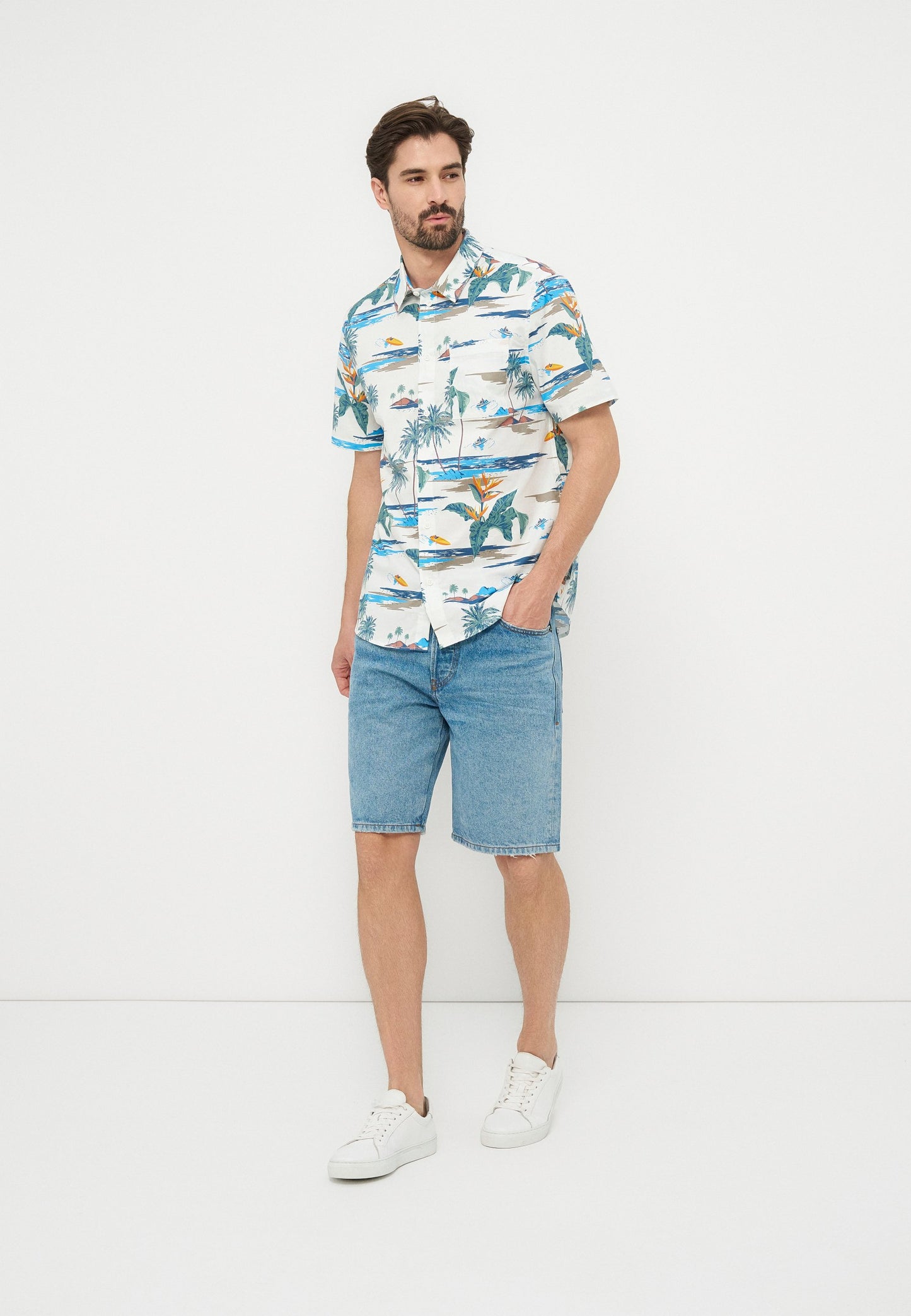 Pier One | Camisa Off White Estampada Semitransparente Algodão