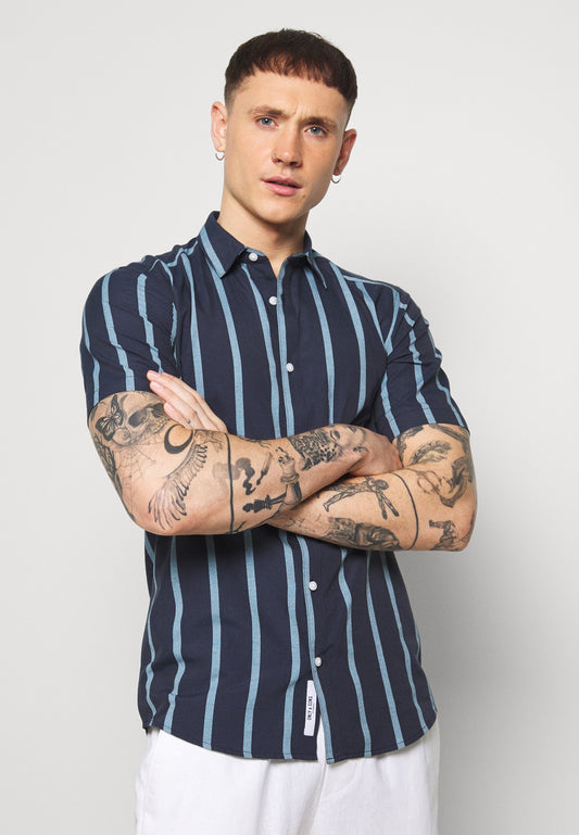 Only & Sons | ONSTRAVIS LIFE STRIPED Camisa Riscas Azul Marinho Piqué