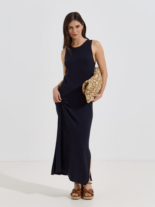 Vestido Midi Canelado Sem Mangas