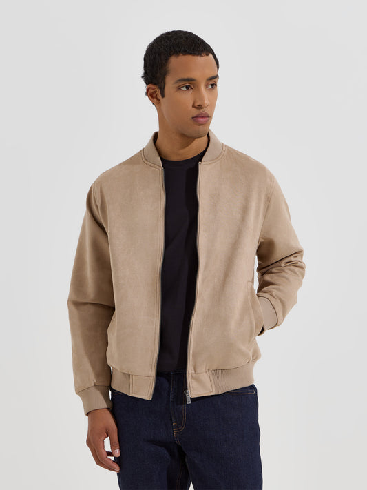 Blusão Bomber Efeito Suede com Fecho de Correr