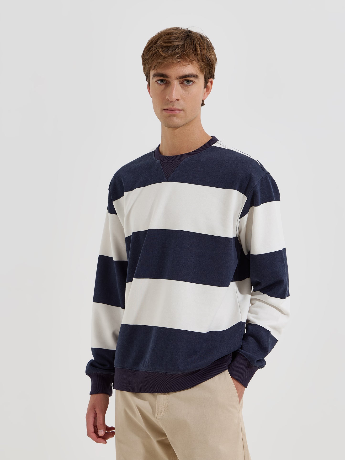 Camisola de Felpa às Riscas com Manga Comprida