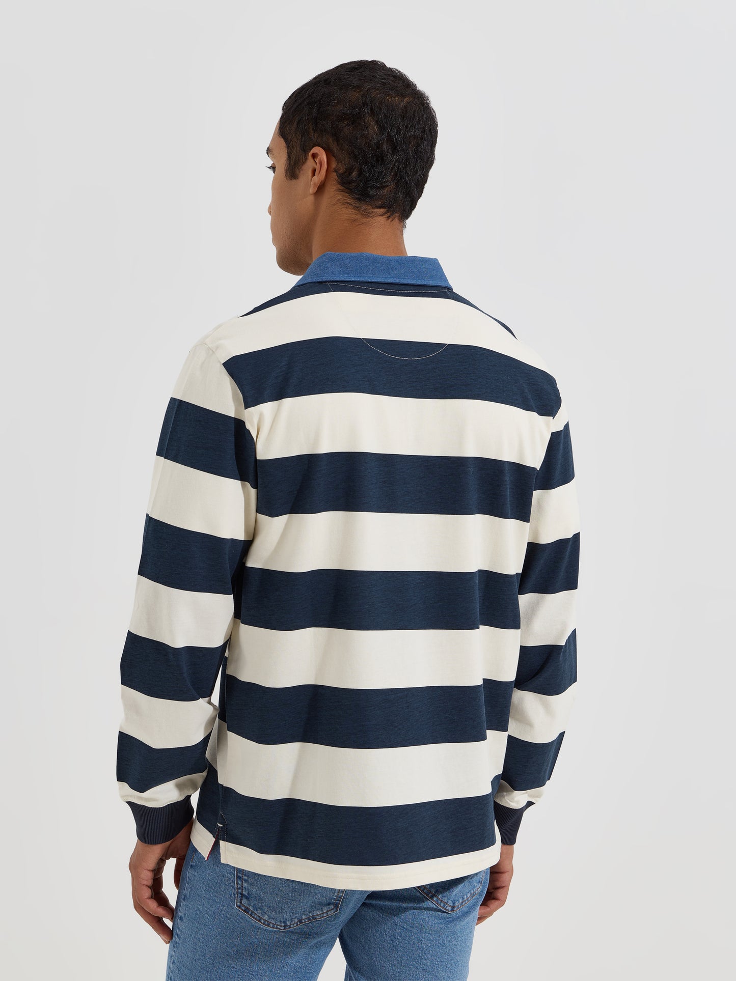 Polo de Manga Comprida às Riscas | Colarinho em Contraste e Botões — S a XXL