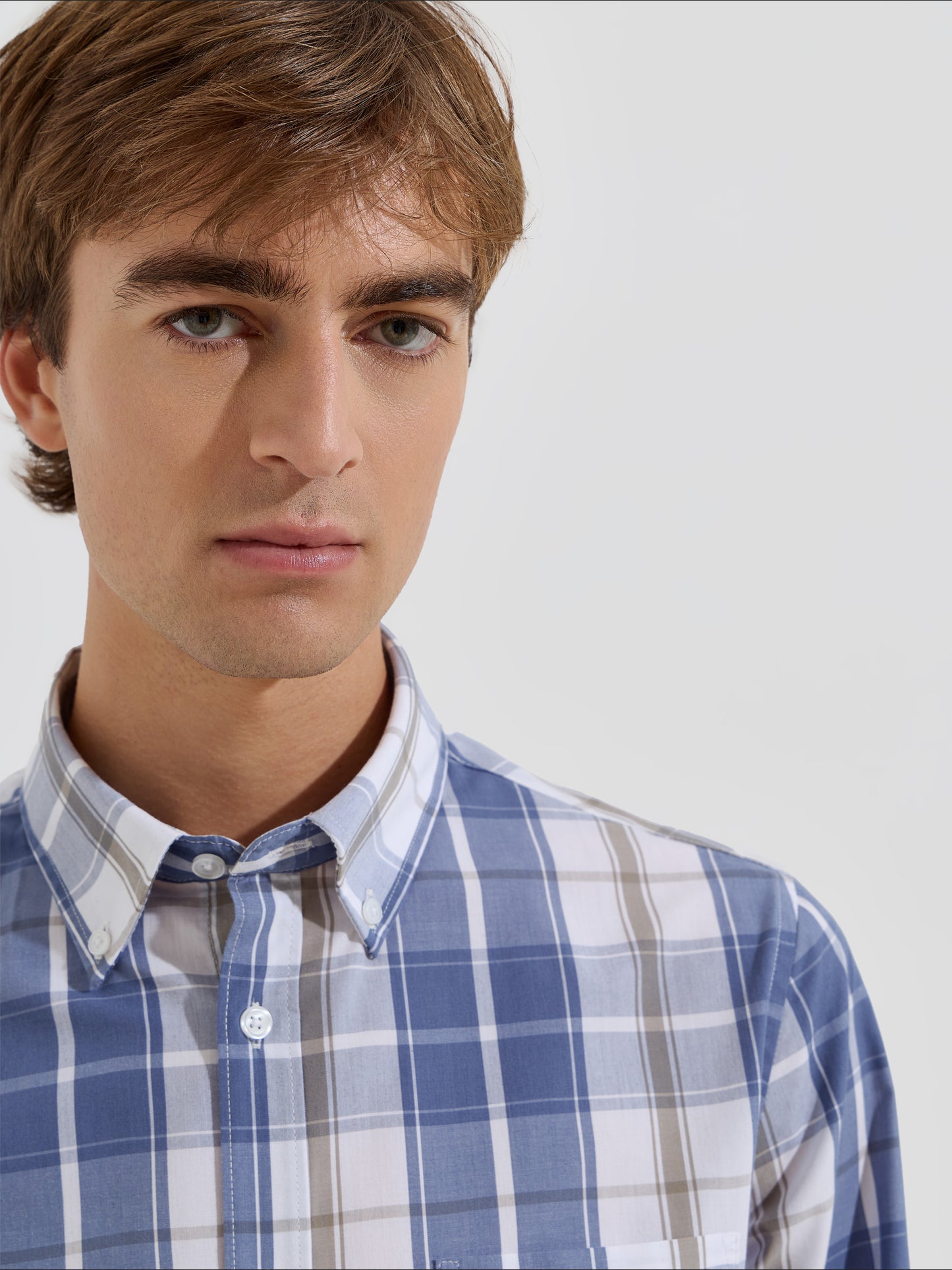 Camisa Xadrez de Manga Comprida com Bolso no Peito — S a XXL