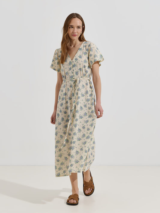 Vestido Midi Estampado com Decote em V