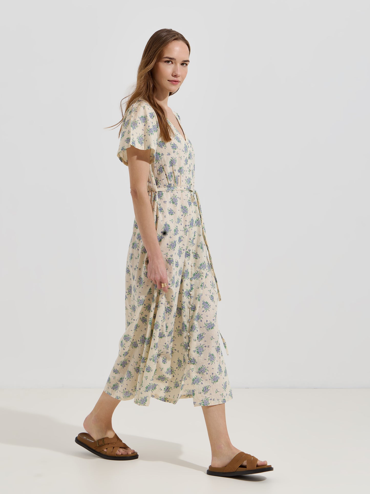 Vestido Midi Estampado com Decote em V