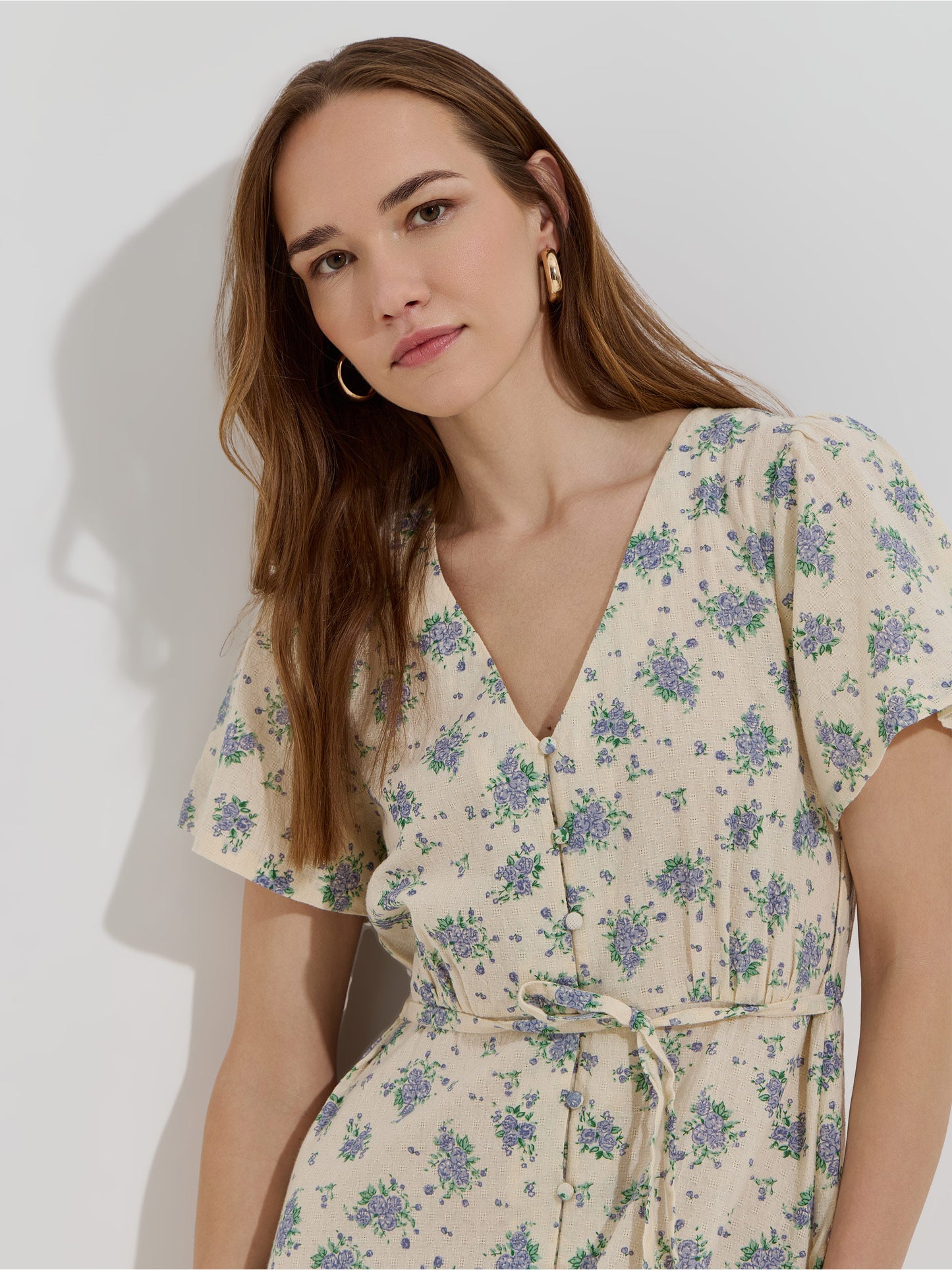 Vestido Midi Estampado com Decote em V