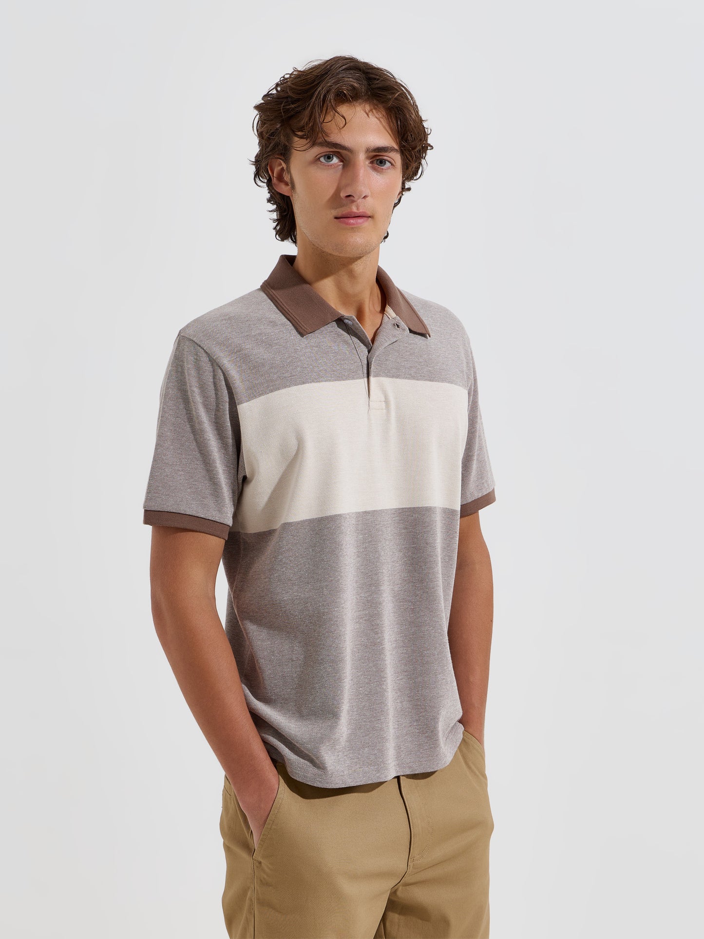 Polo em Malha Piquet 100% Algodão | Faixa em Contraste — S a XXL