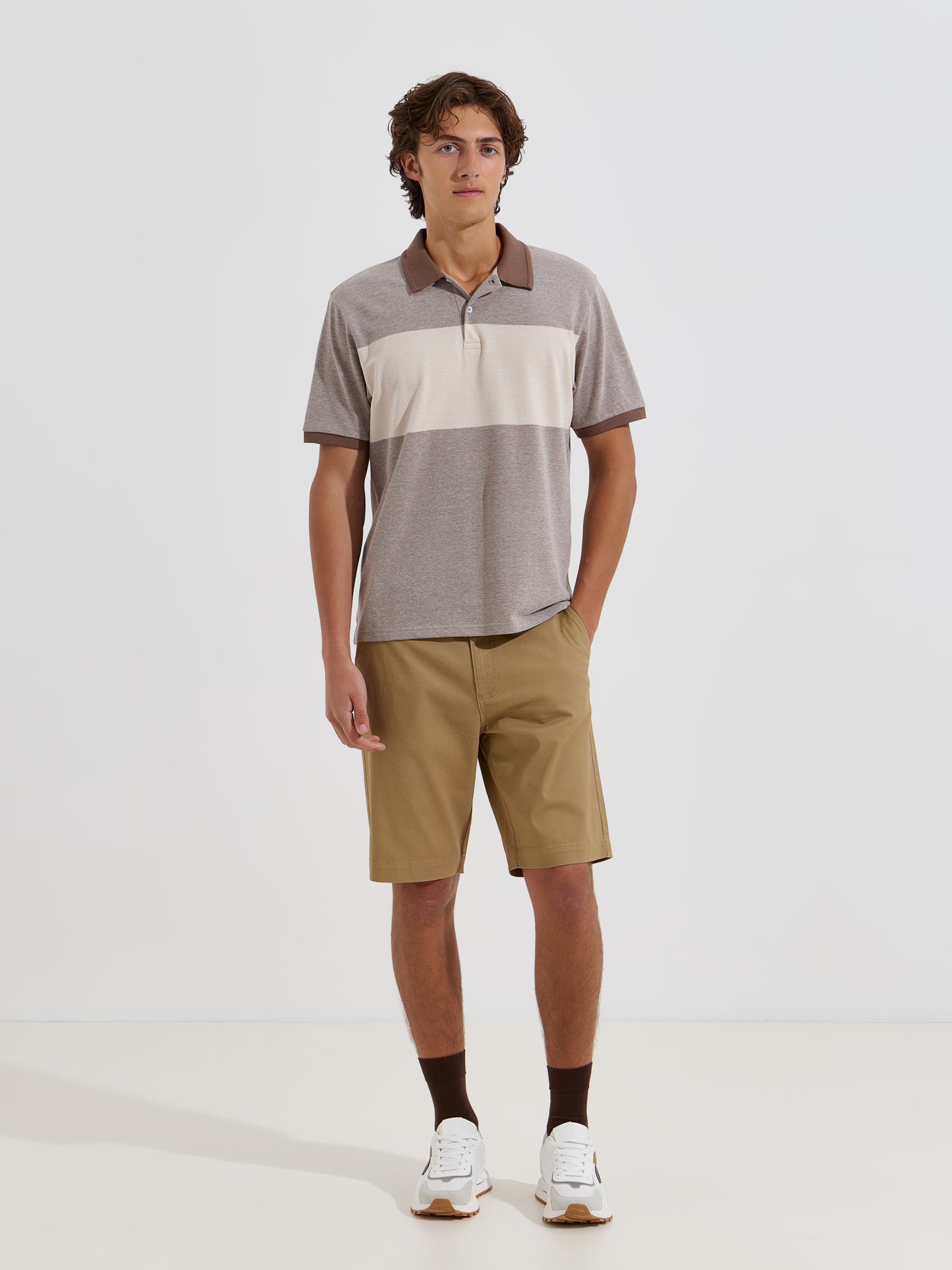 Polo em Malha Piquet 100% Algodão | Faixa em Contraste — S a XXL