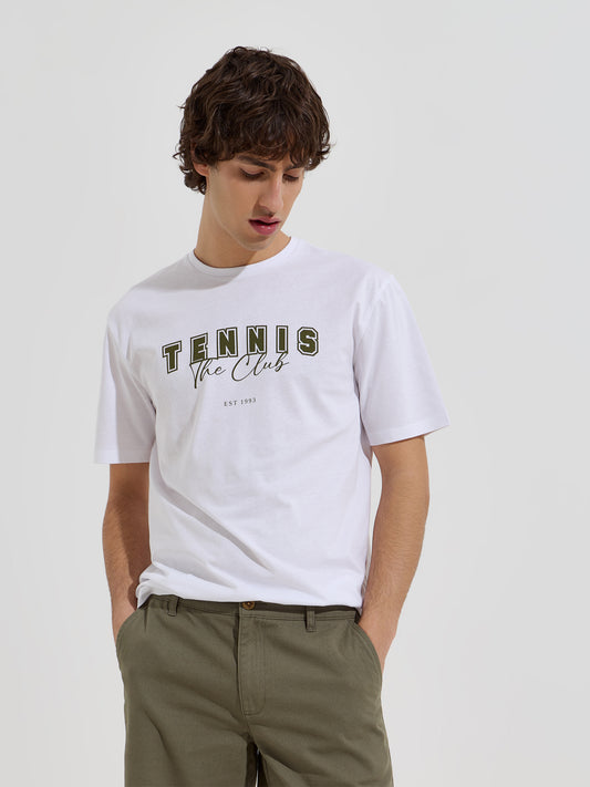 T-Shirt Estampada em Algodão com Decote Redondo