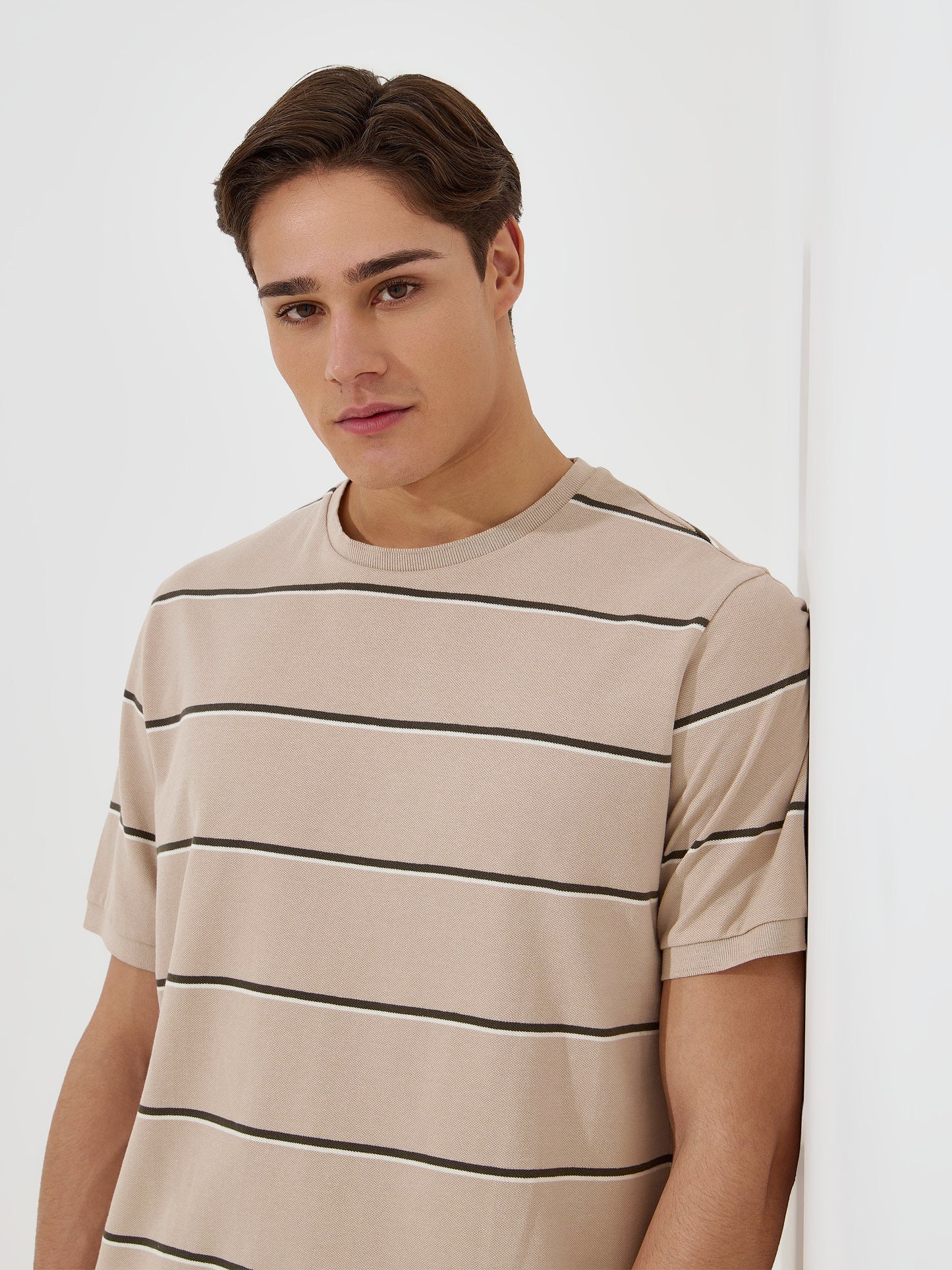 T-Shirt às Riscas em Algodão