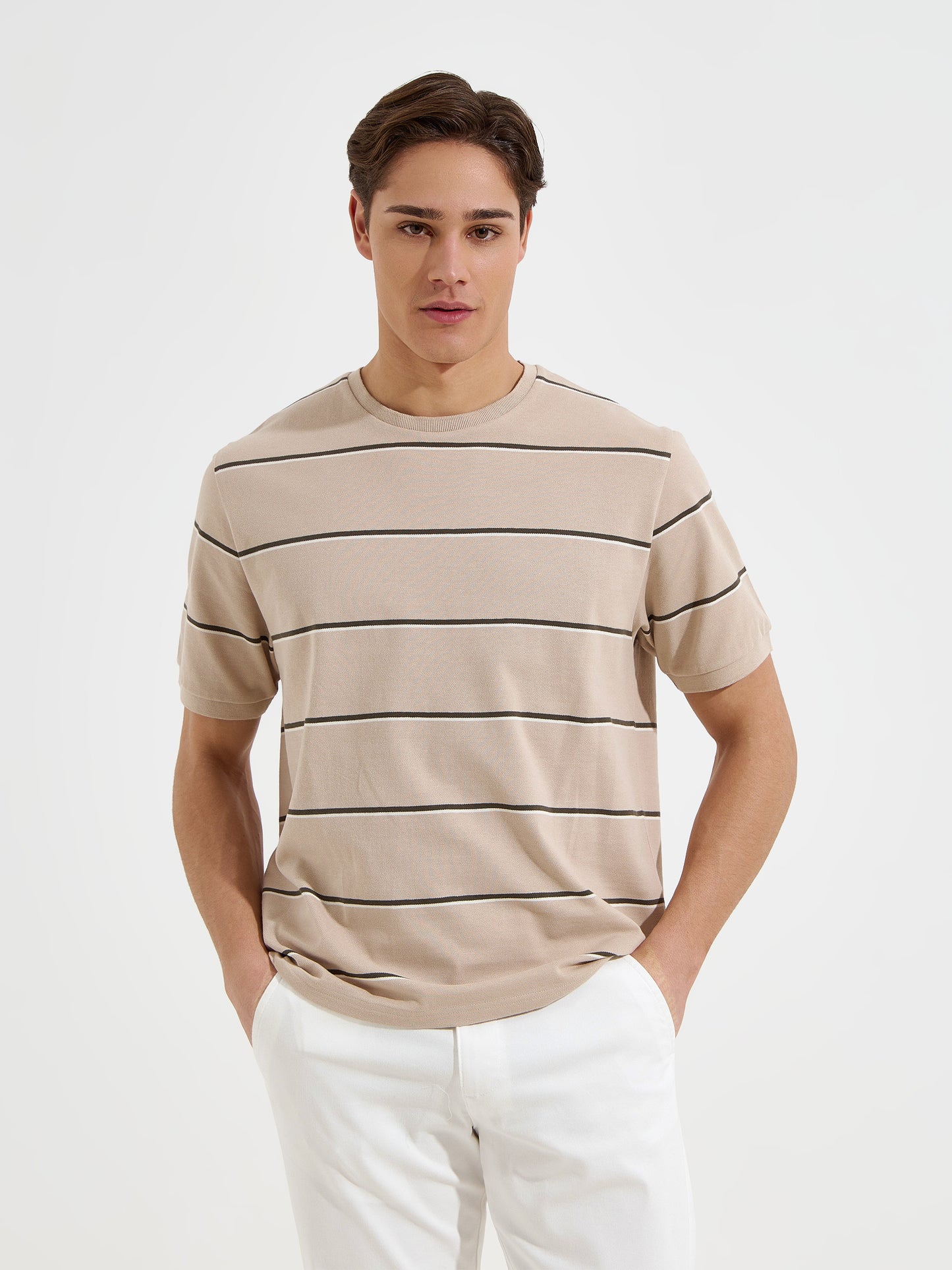 T-Shirt às Riscas em Algodão