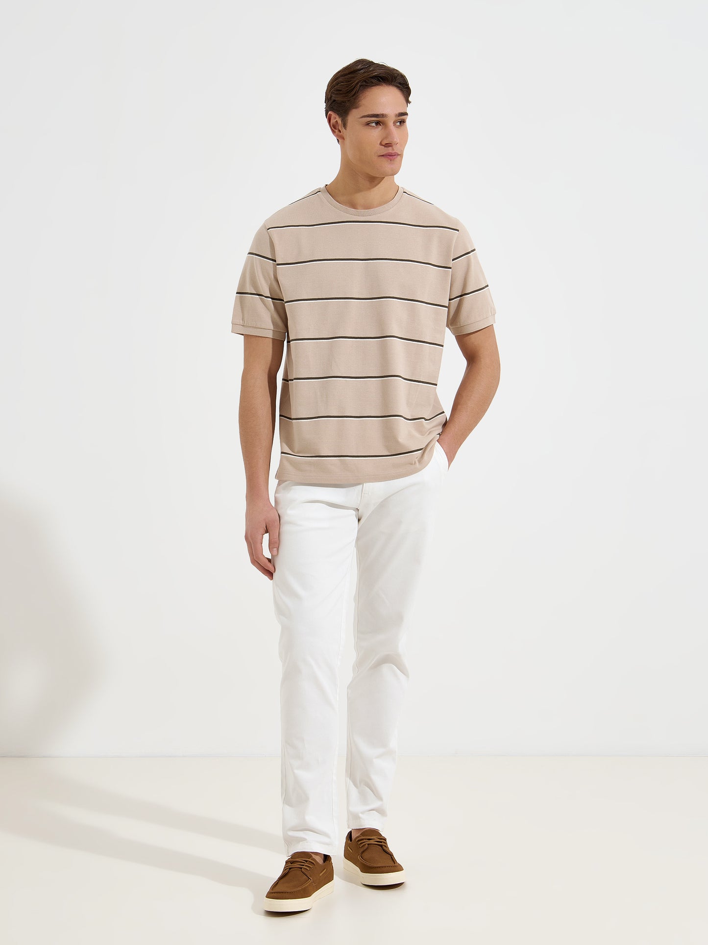 T-Shirt às Riscas em Algodão