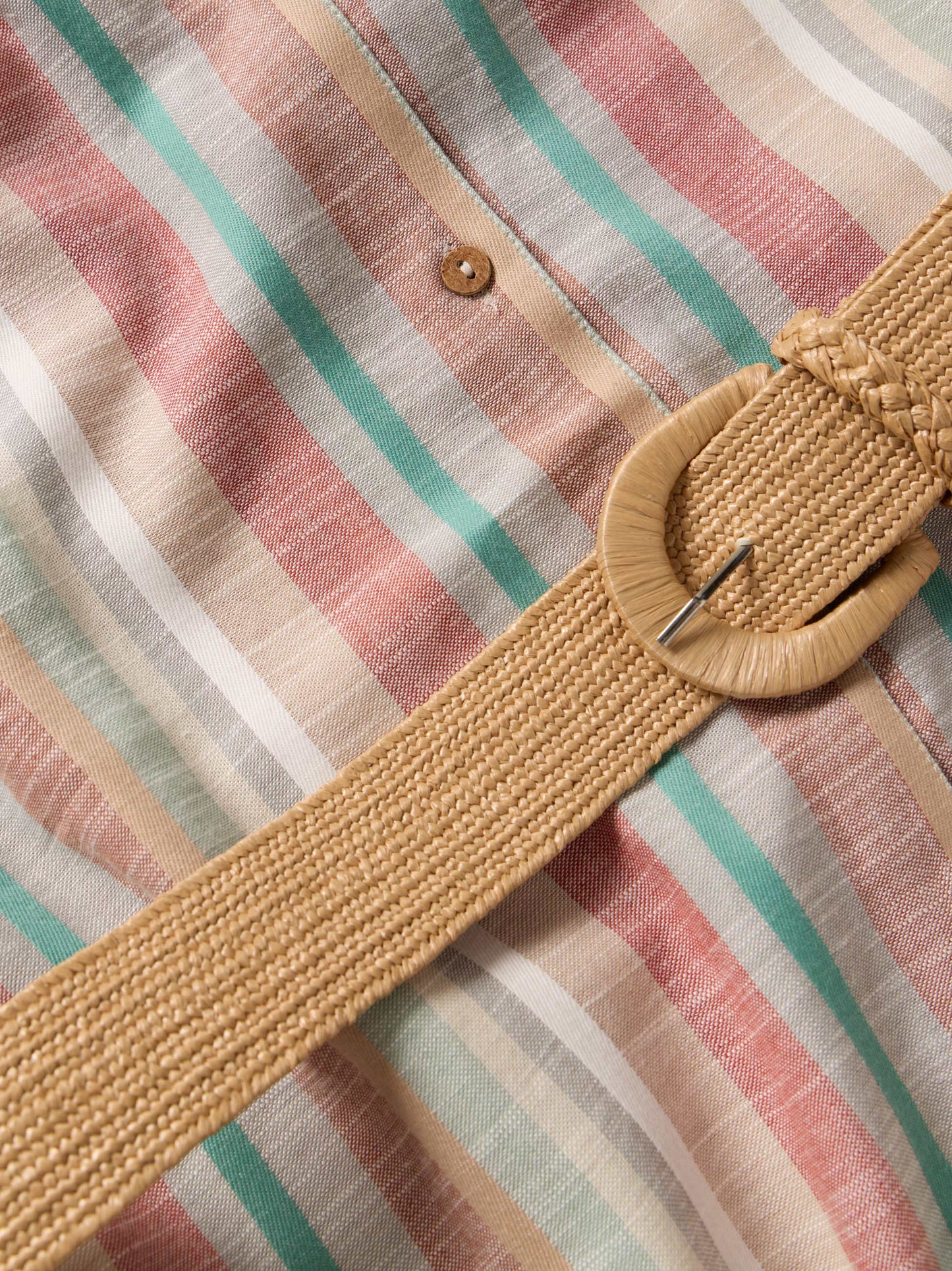Vestido Camiseiro às Riscas com Cinto, Gola e Aberturas Laterais
