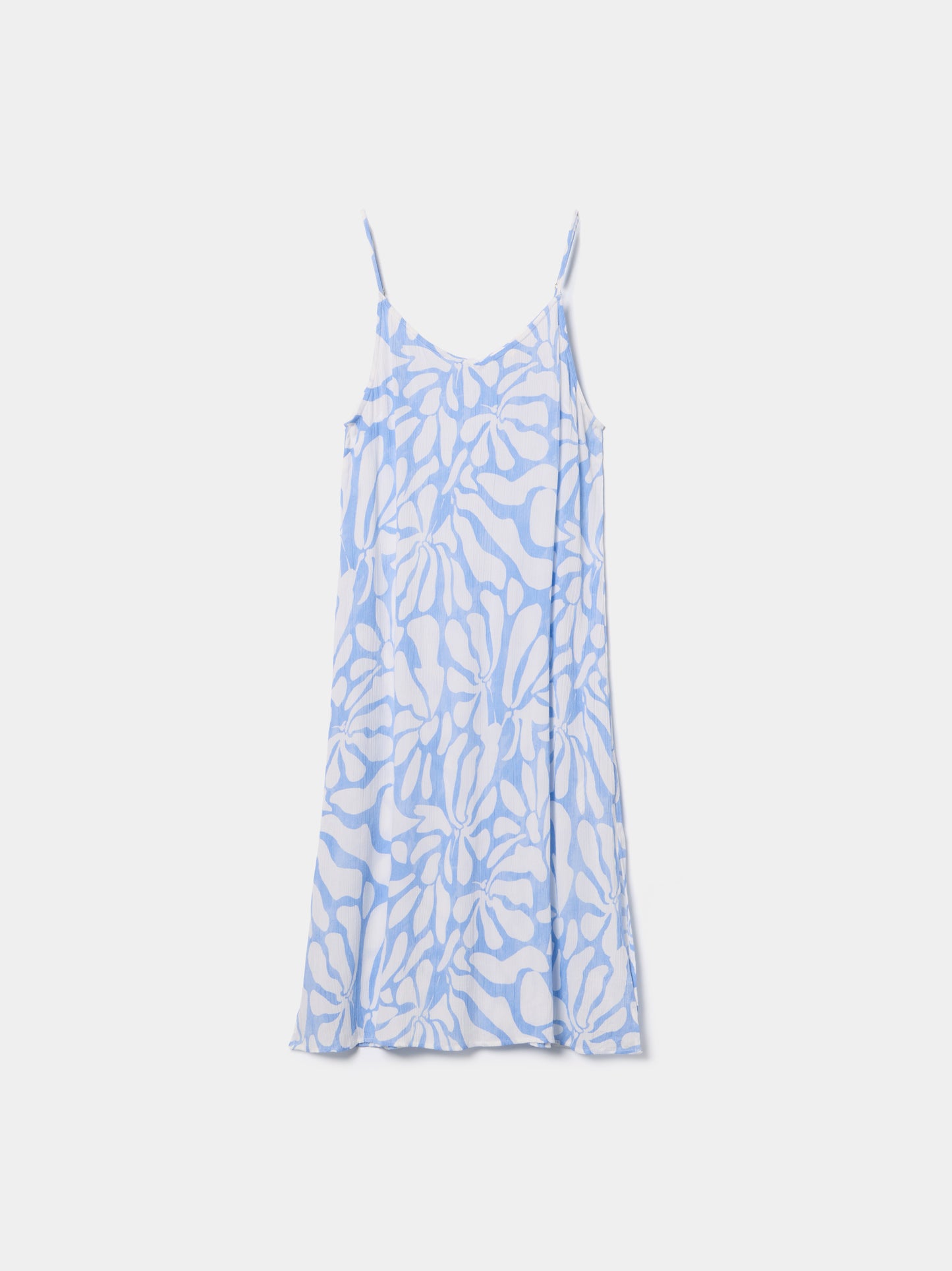 Vestido Midi com Padrão Fluido e Alças Finas Ajustáveis