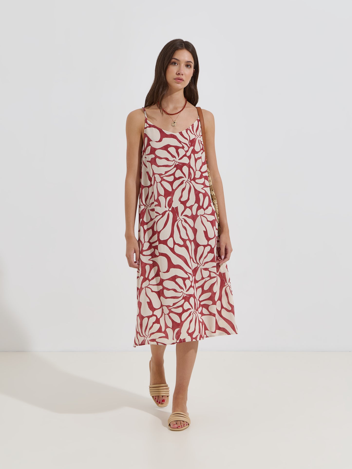 Vestido Midi Bicolor Padrão Fluido