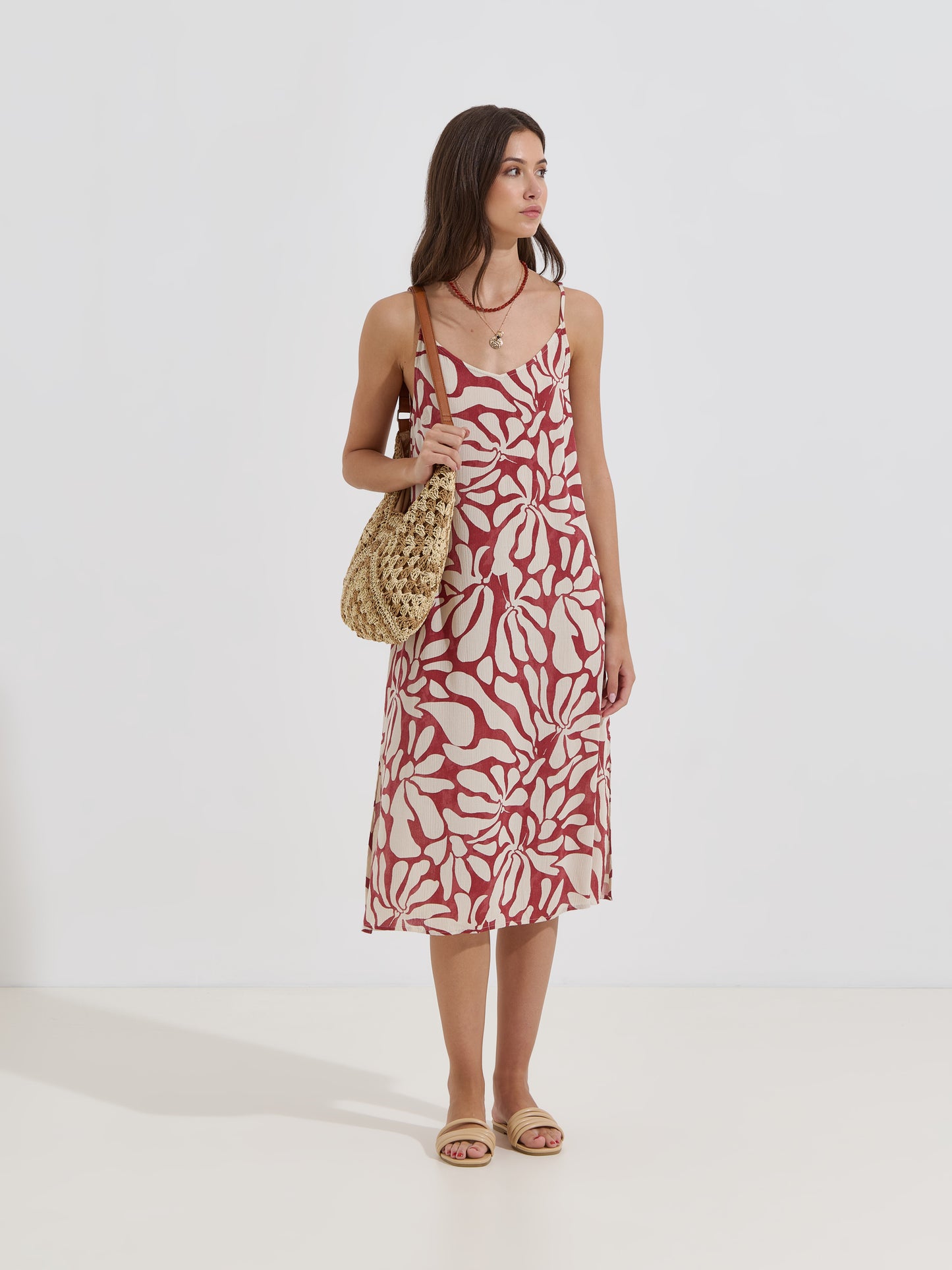 Vestido Midi Bicolor Padrão Fluido
