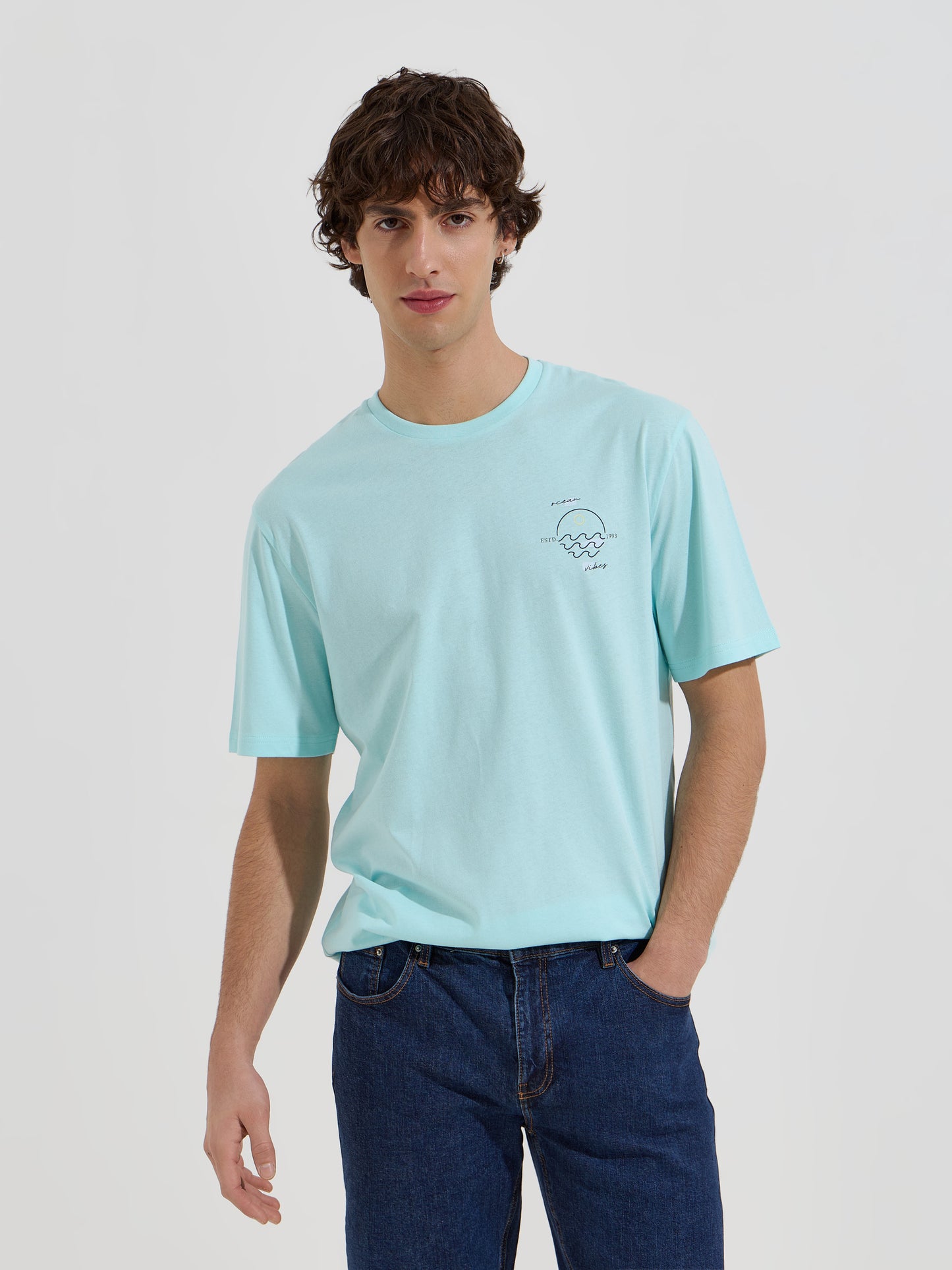 T-Shirt Estampada em Algodão com Decote Redondo