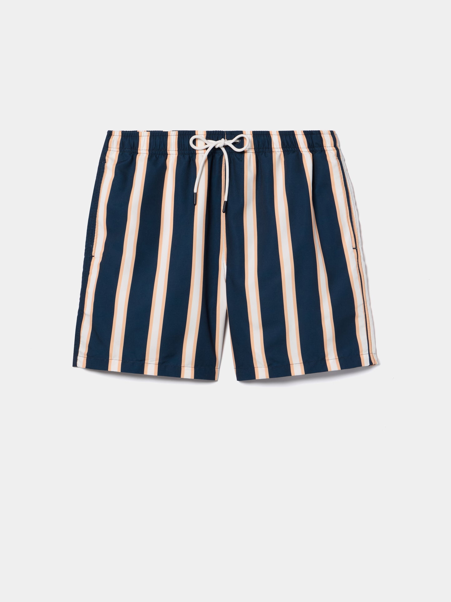 Calções de Banho às Riscas com Bolsos Laterais | Cintura Elástica e Cordão