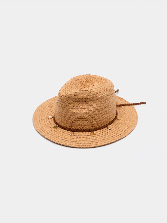 Chapéu de Palha Natural com Cordão Metálico