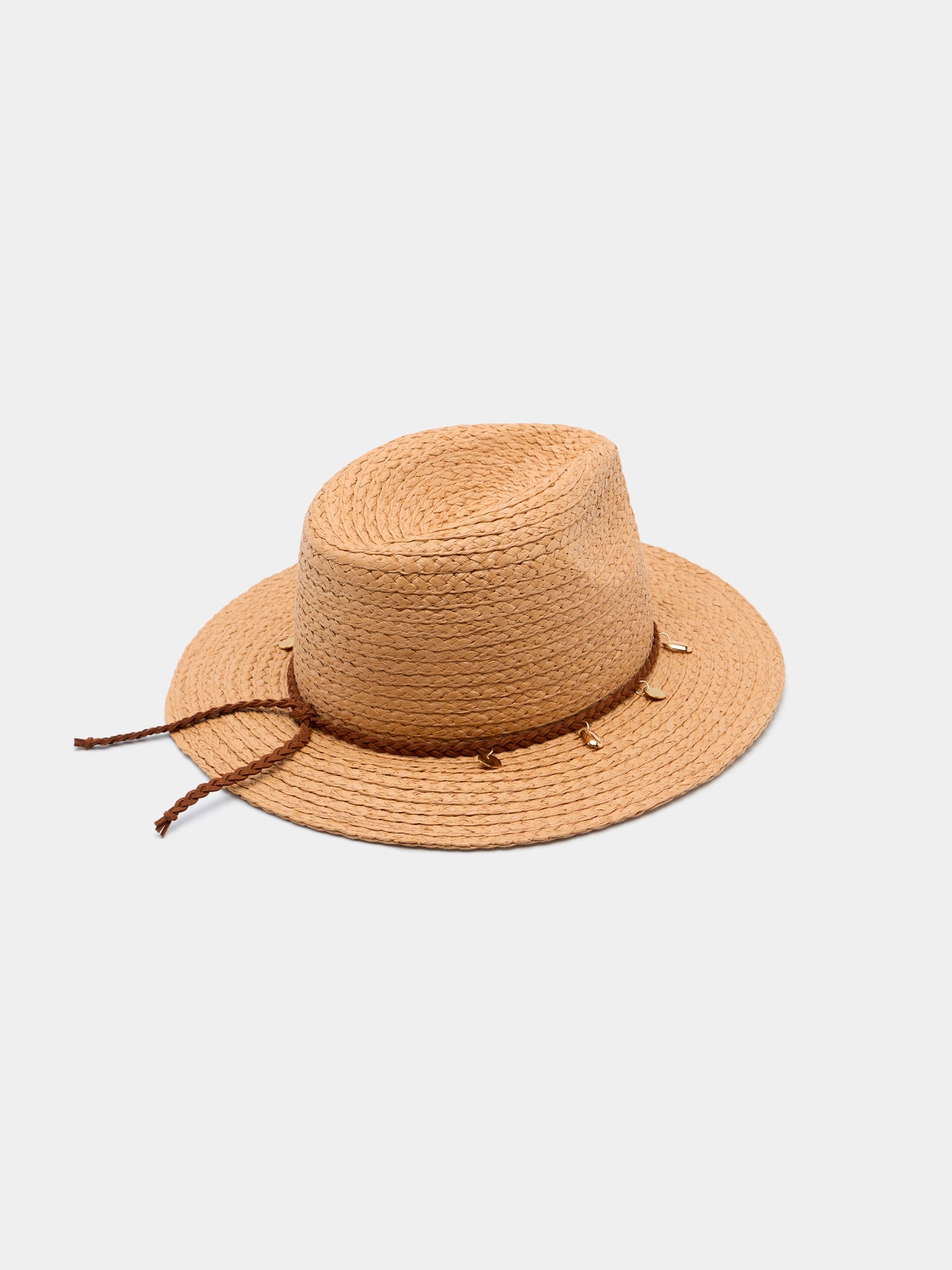 Chapéu de Palha Natural com Cordão Metálico