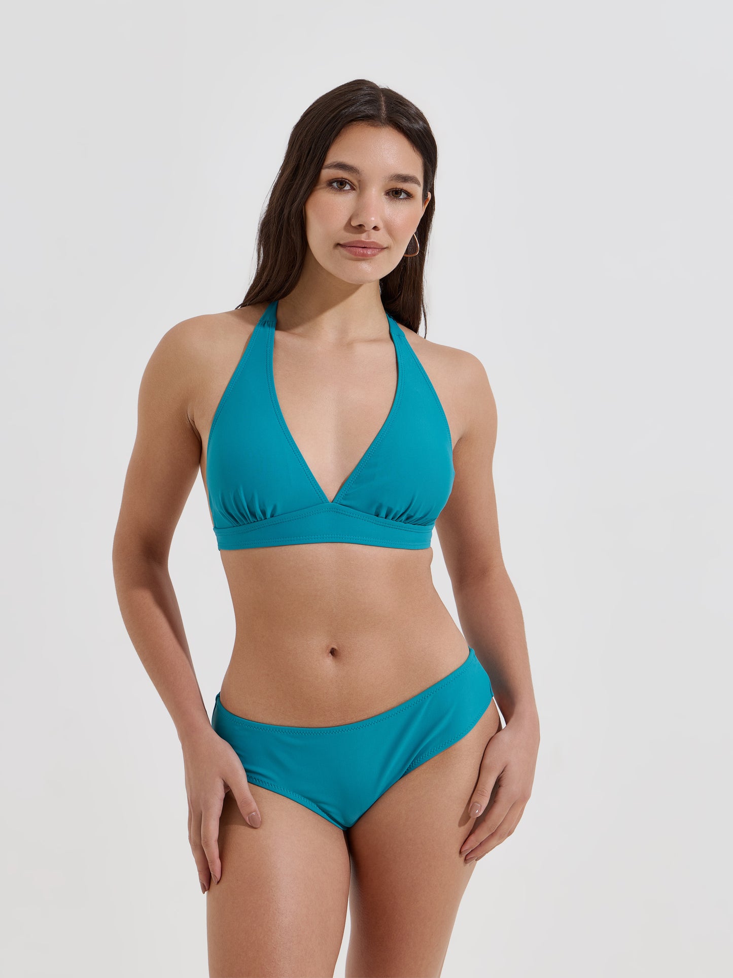 Biquíni Triangular com Franzido e Laço | Top + Cueca — S a XL