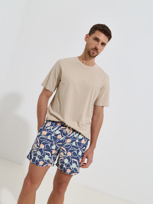 Calções de Banho Estampados com Cordão em Contraste | Cintura Elástica e Bolsos