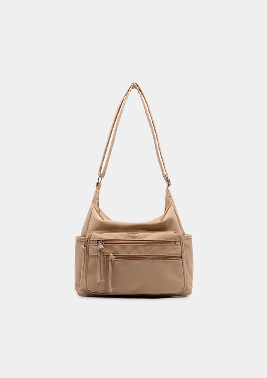 Mala de Ombro com Zip e Bolsos Exteriores