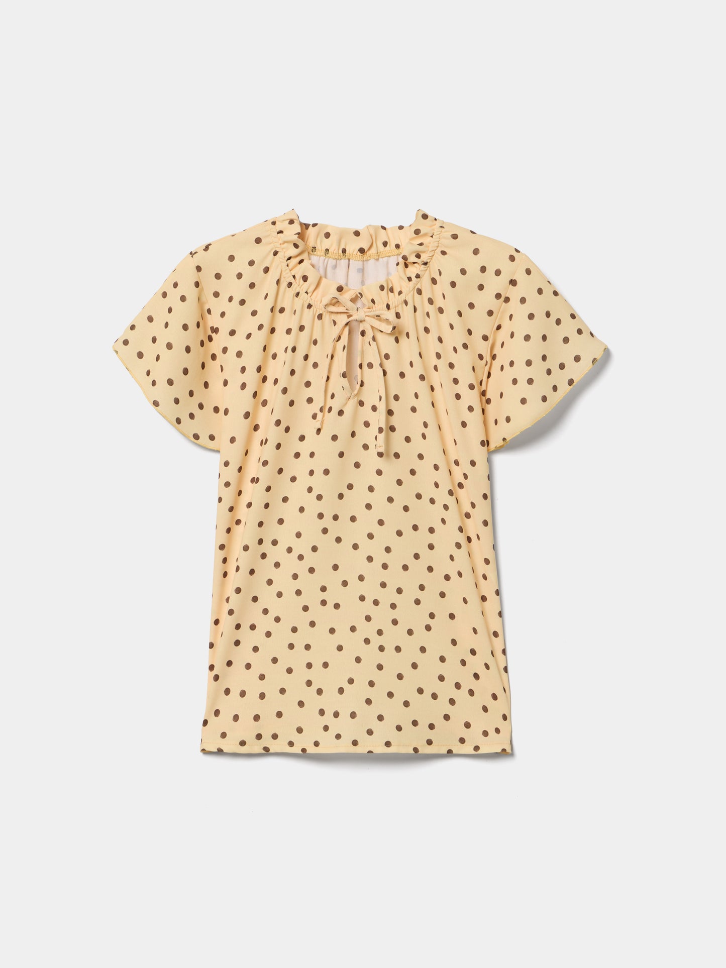 Blusa Fluída Estampado de Bolas com Gola Franzida