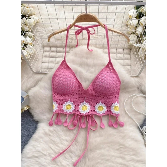 Top Feminino Boho Praia | Alças Finas Sem Costas Estampa Floral Verão