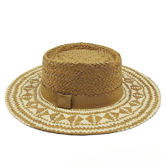 Chapéu de Sol de Palha | Aba Larga Tecido à Mão Praia & Verão