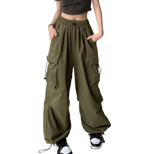 Calças Cargo Retrô Harajuku | Cintura Alta Elástica Casual Streetwear Esportivo 12 Cores