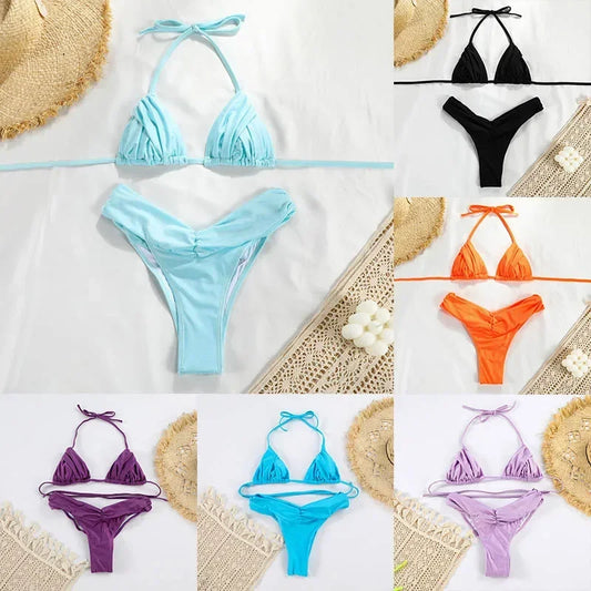 Conjunto Biquíni Feminino 2 Peças | Bandagem | Corte Alto | Cor Sólida | Poliéster Spandex | 16 Cores | S ao L