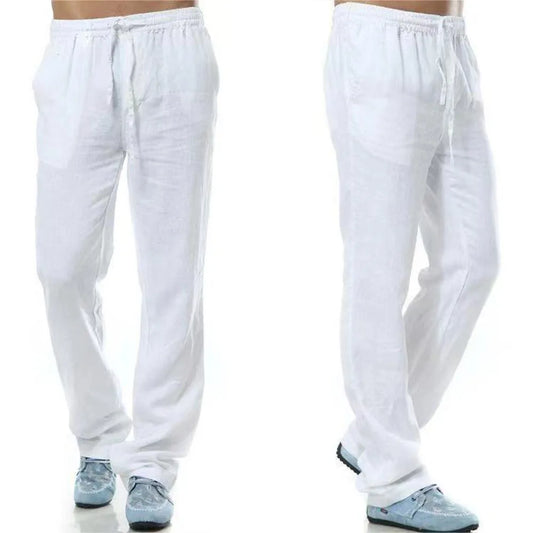 Calças Masculinas Linho e Algodão | Corte Reto | Cintura Elástica | 6 Cores | S ao 3XL