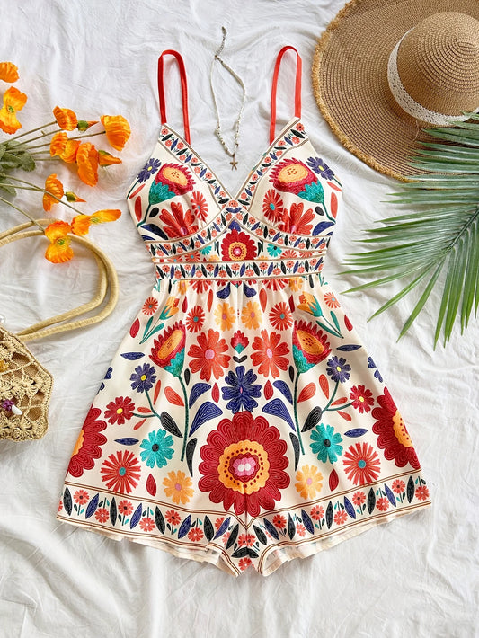 Macacão Feminino Boémio | Estampado Artesanato de Renda Verão Férias Casual XS-L
